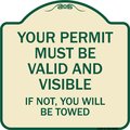 Signmission Your Permit Must Valid and Visible If Not You Will Towed Aluminum Sign, 18" x 18", TG-1818-22693 A-DES-TG-1818-22693